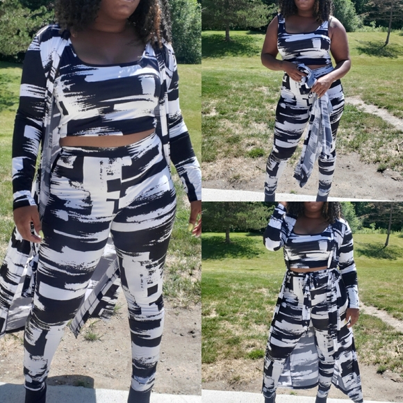 Plus Size Black White 3 piece Matching set - Picture 1 of 2
